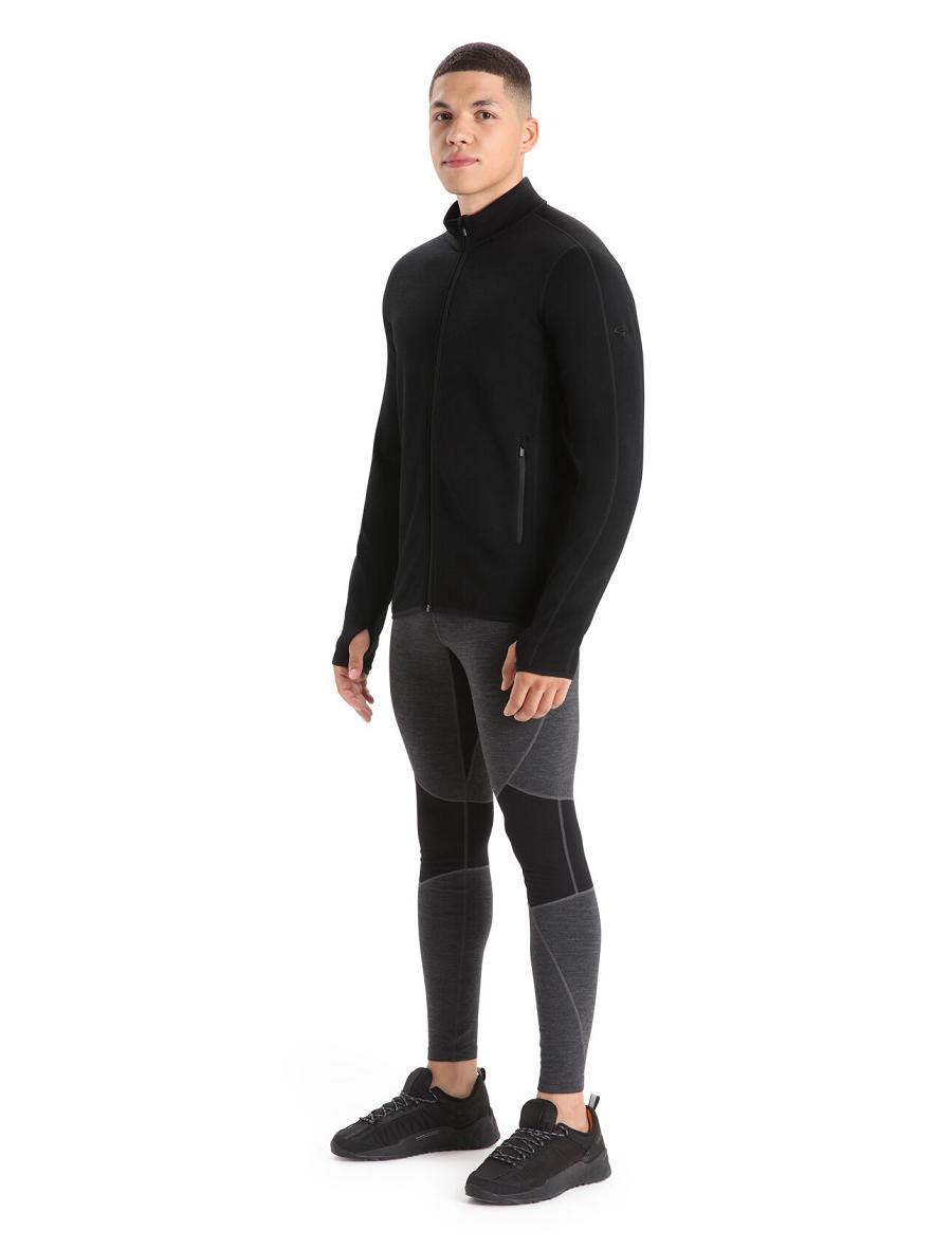 Black Men's Icebreaker RealFleece™ Merino Elemental Long Sleeve Zip Jacket Hoodie | USA 1251DFMN